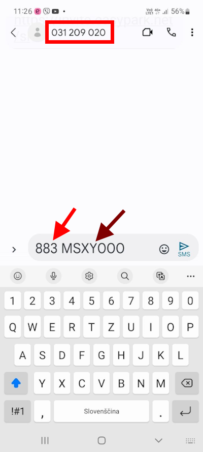Pošiljanje SMS sporočila na številko 031 20 90 20 z besedilom 883 MSXY000